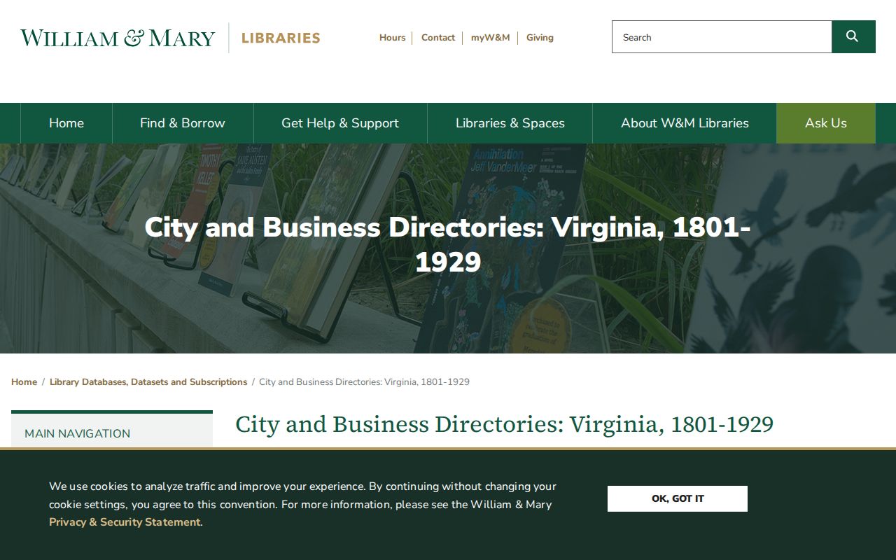 Cave Spring city directory search in William and Mary Virginia directory collection