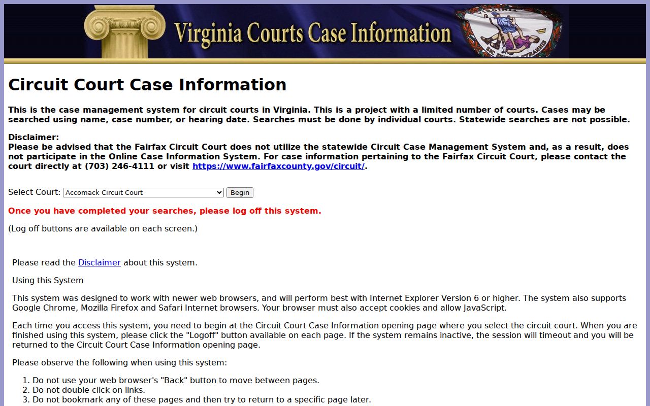 Cave Spring resident lookup using Virginia circuit court case-search portal